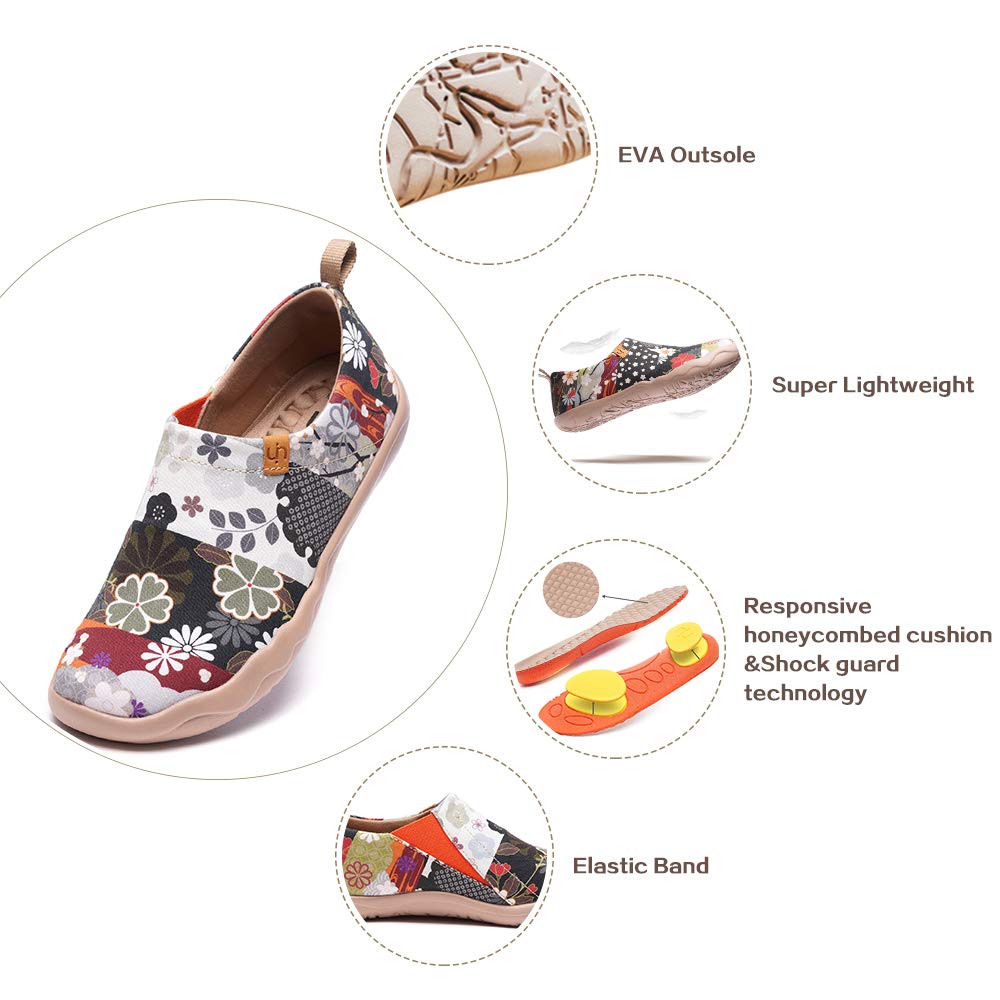 UIN Women's Casual Loafers Travel Painted Walking Slip On Lightweight Comfortable Canvas Fashion Sneakers Hana (40)