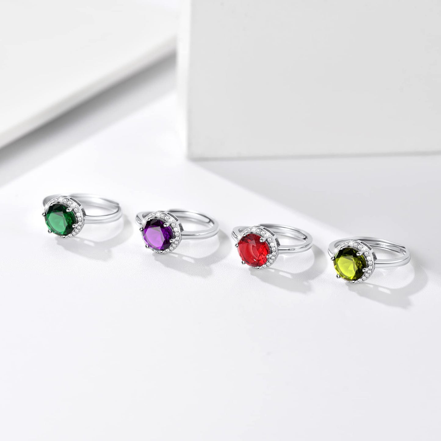 Bestyle Flattering June Alexandrite Round Crystal Rings Cubic Zirconia Rings for Women Dainty 925 Sterling Silver Hypoallergenic Adjustable Rings Size #6-#12