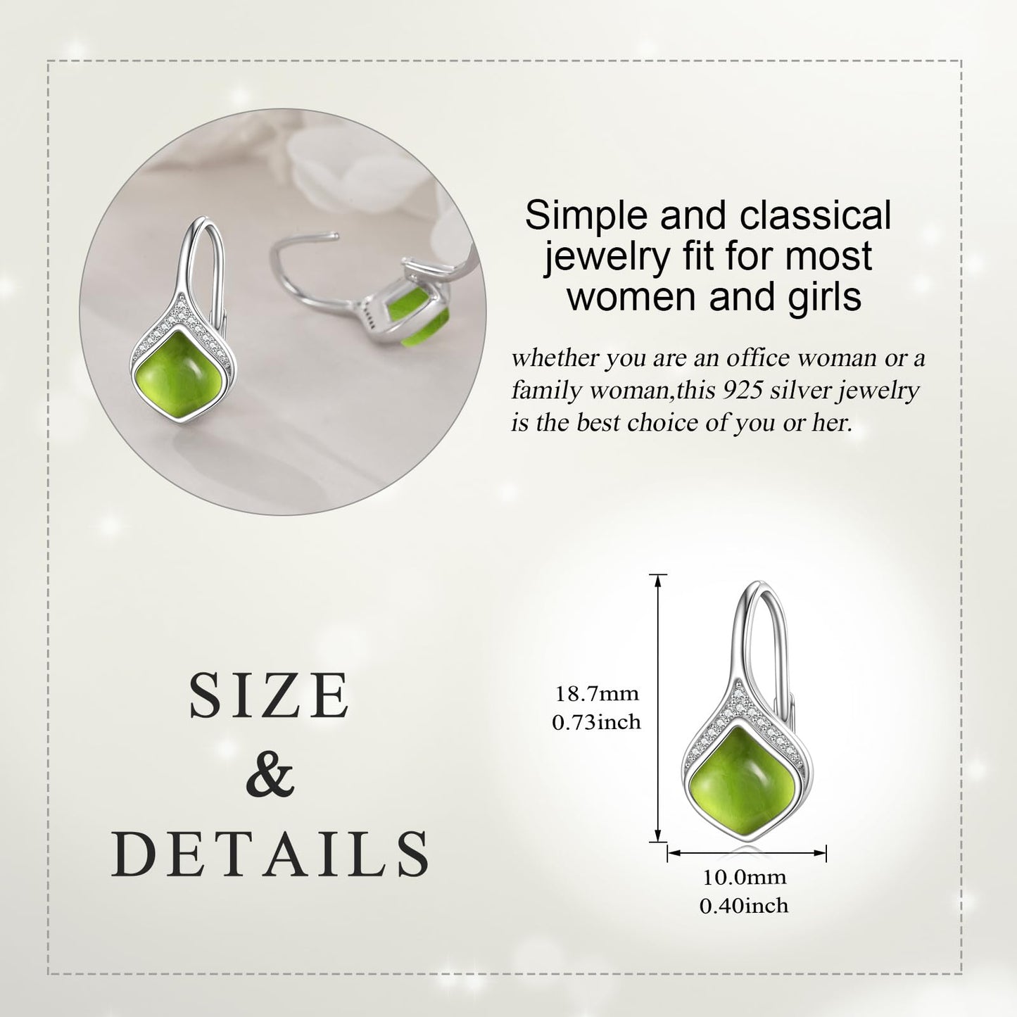 Peridot Drop Earrings Sterling Silver Green Leverback Earrings Natural Stone Peridot Dangle Earrings Jewelry Christmas Gifts for Women