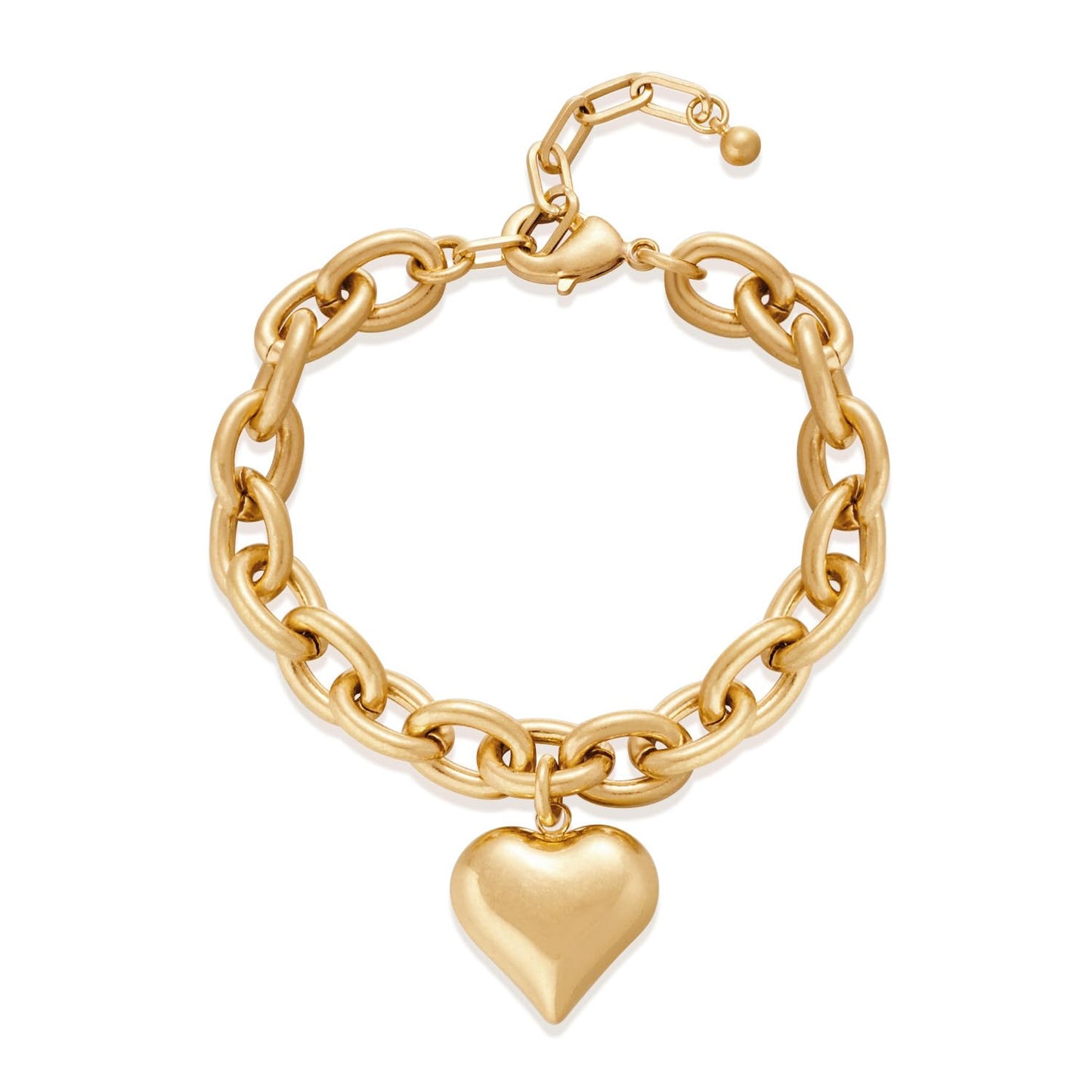 ENSKEFEN Puffy Heart Charm Bracelets for Women Chunky Love Heart Link Bracelets Adjustable Matte Gold Chain Bangle Bracelet