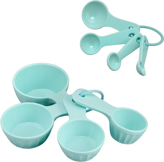 Gourmet Art Latte Measuring Cups and Spoons Set, Blue for Indoors Outdoors Use, Party, Wedding, Birthday and Everyday Use.