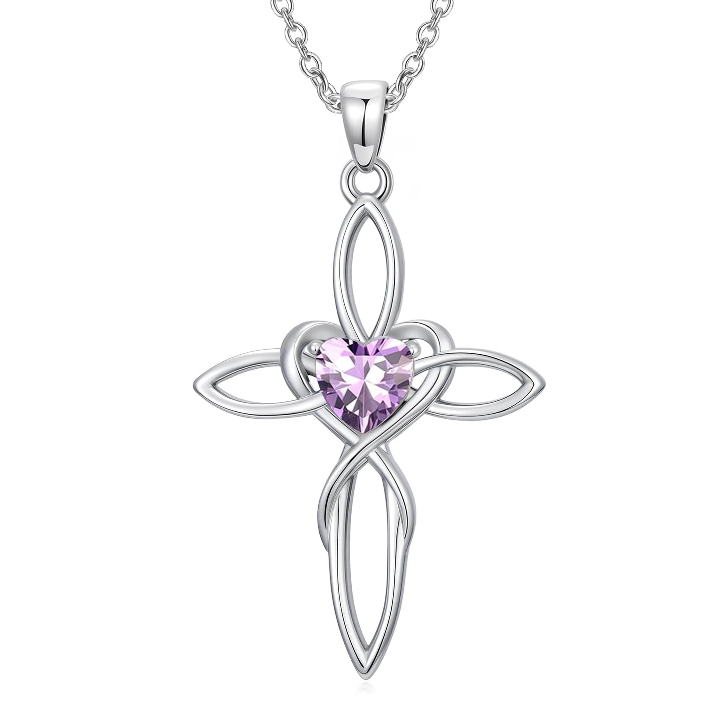 POIUY Celtic Knot Cross Birthstone Necklace for Women Irish Infinity Heart Pendant Cross Jewelry Anniversary Valentines Birthday Baptism Faith Mothers Day Gifts for Mom Wife Her