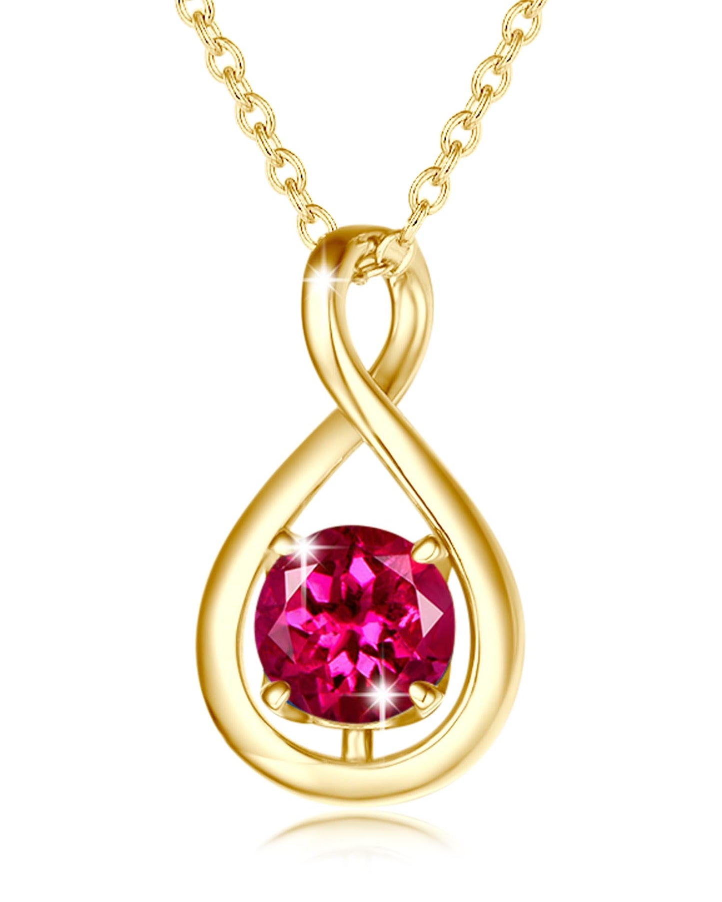 FANCIME Ruby Necklace July Birthstone for Women Yellow Gold Plated 925 Sterling Silver Infinity Pendant Red Gemstone Fine Jewelry Birthday Mothers Day Gifts for Mom Her