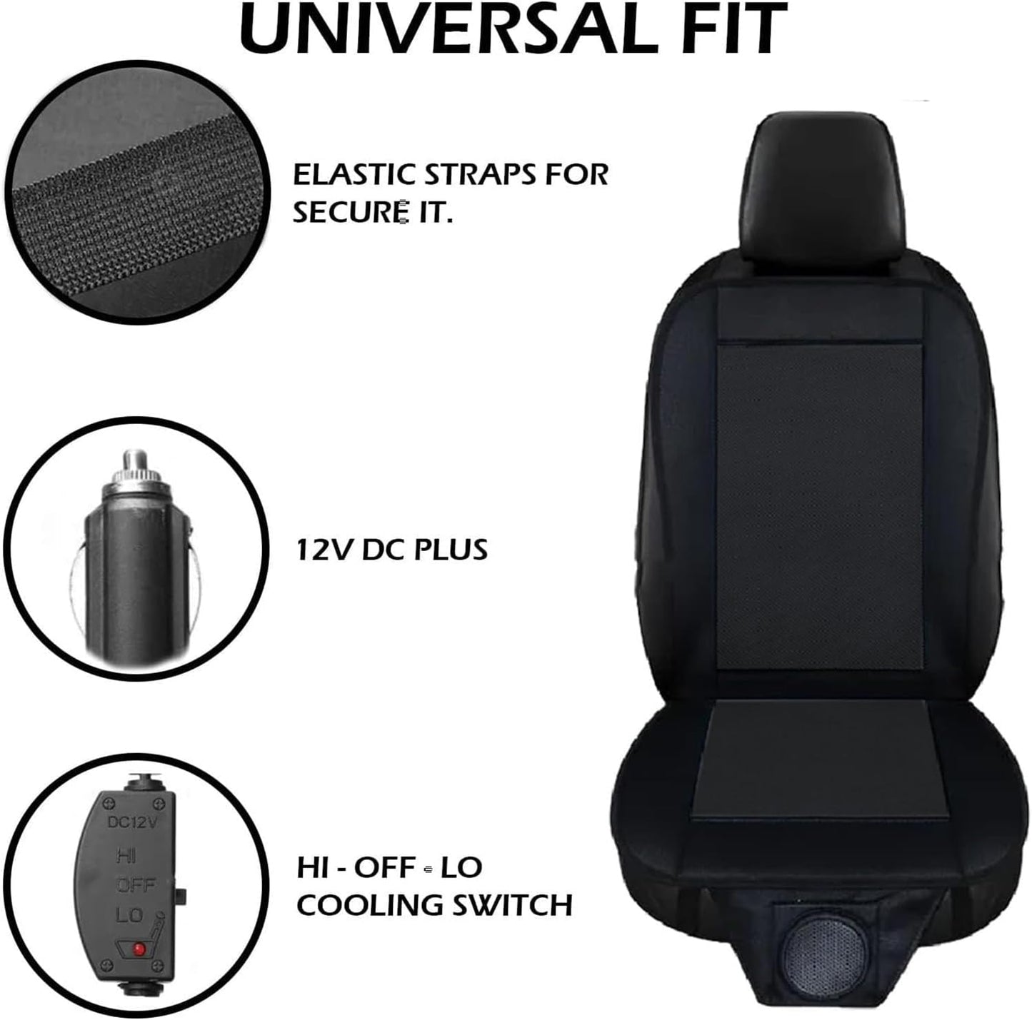 ZONETECH Cooling Car Seat Cover, Black Automotive Adjustable Temperature Comfortable Cooling Car Seat Cushion (1 Pack)