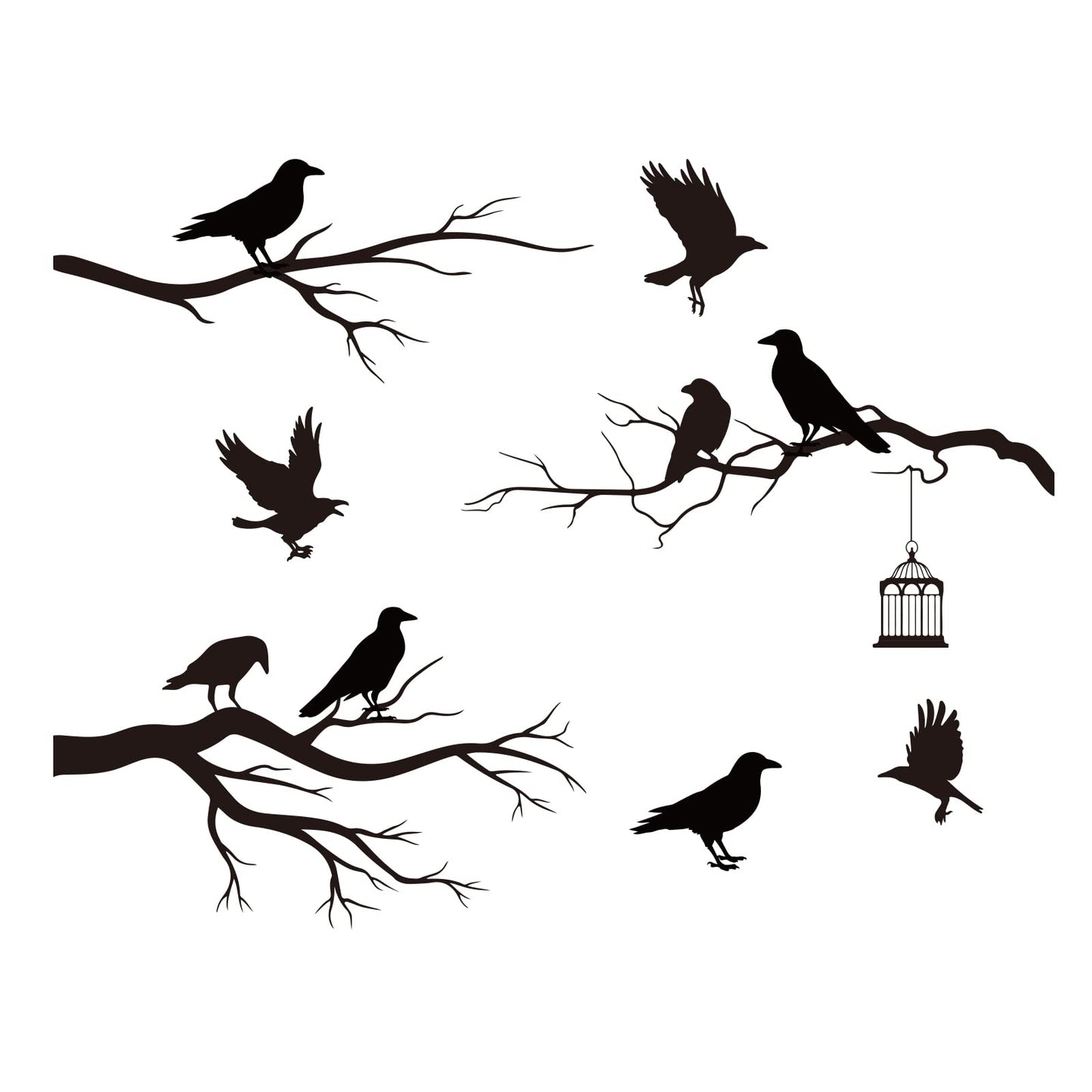 SUPERDANT Raven Wall Sticker Crow Gothic Wall Decals Tree Branch Crows Stickers Black Birds DIY Art Decorations for Family Home Living Room Bedroom TV Background Halloween Decor Vinyl Transfer