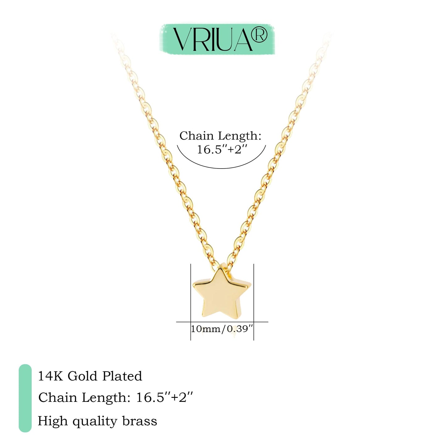 VRIUA Gold Necklace for Women,Dainty Star Necklace 14k Gold Plated Simple Star Pendant Necklace Jewelry Everyday for Women