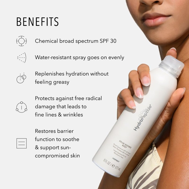 HydroPeptide Solar Defense Body SPF 30, Broad Spectrum, Water Resistant Sunscreen, Hydrates and Soothes, 6 Ounce