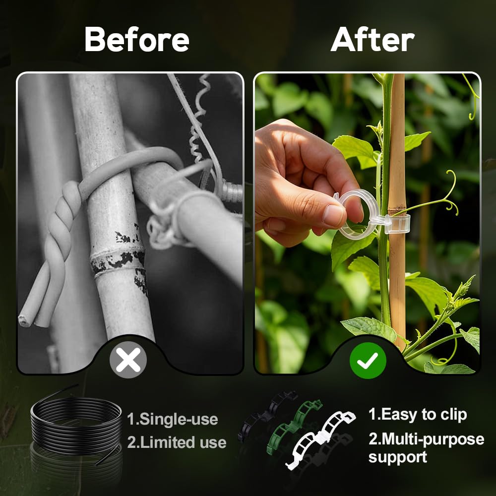 DSACL Plant Support Clips, 2026 Upgraded Tomato Plant Clips for Climbing Plants, Reusable Plastic Garden Clip for Grape Cucumber Stems Outdoor Vine Fixing Clip Gardening Supplies (50, White)