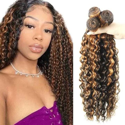 P1B/30 Highlight Bundles Human Hair Ombre Brown Kinky Curly 3 Bundles Vinmdonm 22 24 26 inch Unprocessed Virgin Remy Hair Extensions 300g
