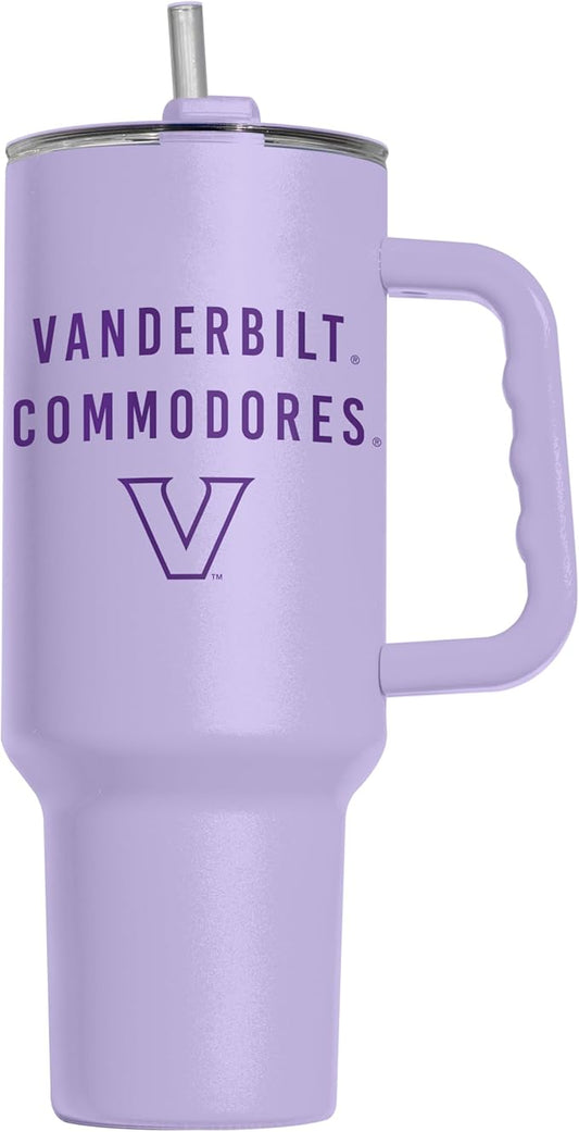 Logo Brands NCAA Vanderbilt Commodores Lavender 40 oz Tumbler with Handle - Stylish Everyday Use Powder Coated-Stainless Steel with Straw- Keeps Cold For Hours