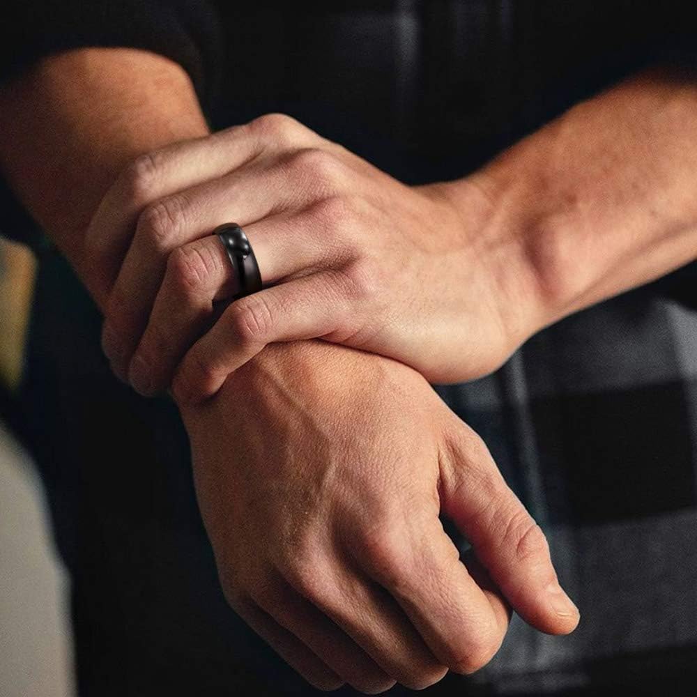 TRUMIUM 8mm Black Ring Band Tungsten Wedding Band for Men Women High Polished Dome Comfort Fit Size 9