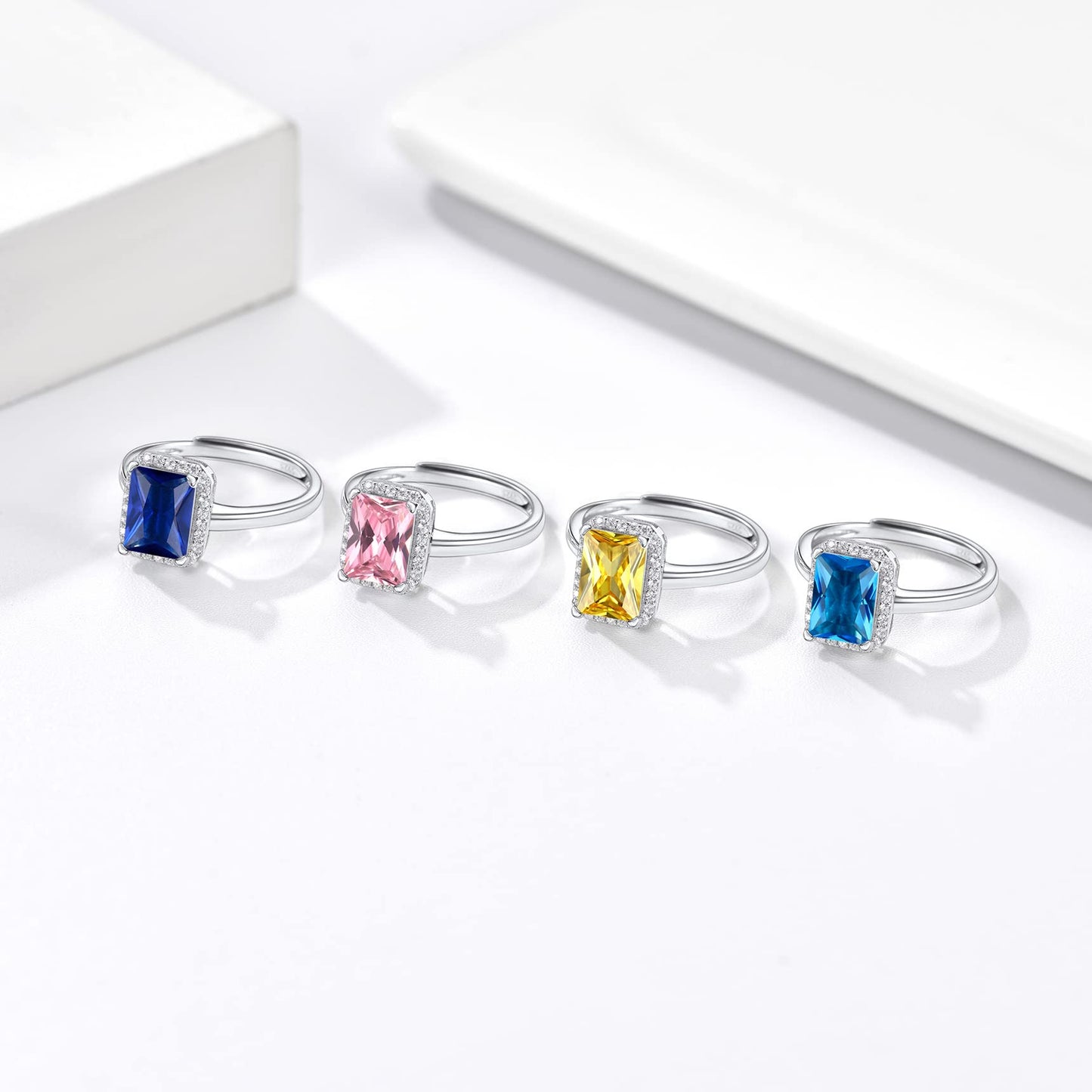Bestyle Adorable September Sapphire Birthstone Rings 925 Sterling Silver CZ Square Gemstone Rings Great Birthday Gift for Daughter/Wife/Mom/Grandma