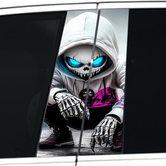 2 Pack Horror Child Killer Sticker,Spider Wolf Car Center Pillar Decals,Scary Car B-Pillar Stickers Door Window Posts Trim 11in*18.89in (Skull Child)