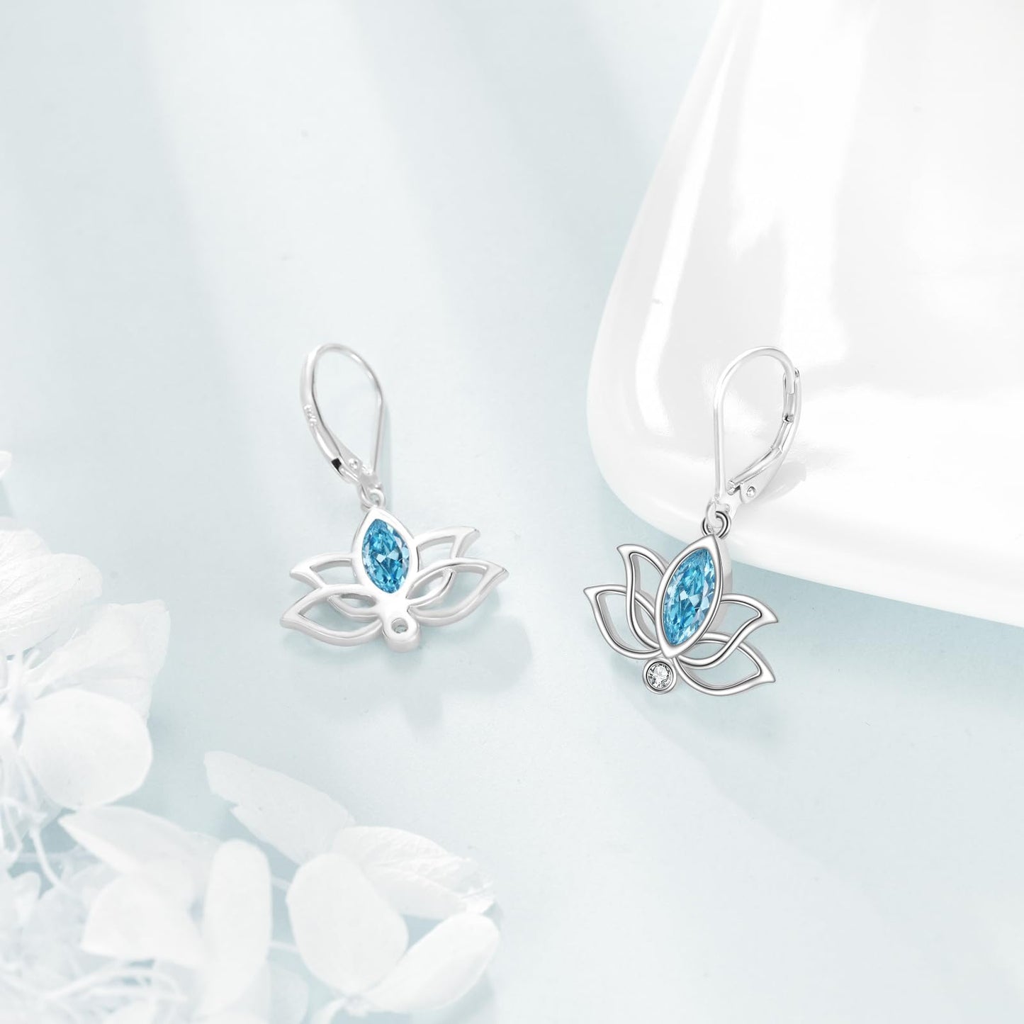 YFN Lotus Flower Earrings Sterling Silver Birthstone Lotus Leverback Dangle Drop Earrings Jewelry Gifts for Women (L. Dec)