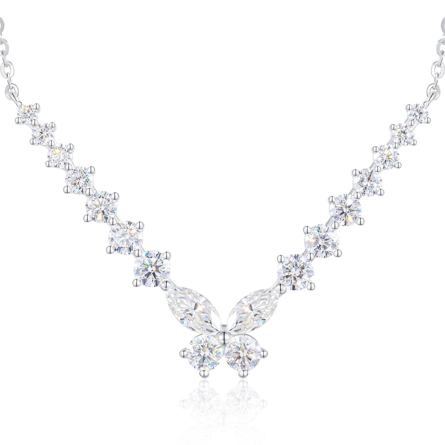 JEWELHOME 18 Stones Moissanite Butterfly Necklace for Woman,1.628CT Sterling Silver Necklace,Gift for Anniversary Birthday Wedding Jewelry Gifts for Mom Wife Girlfriend