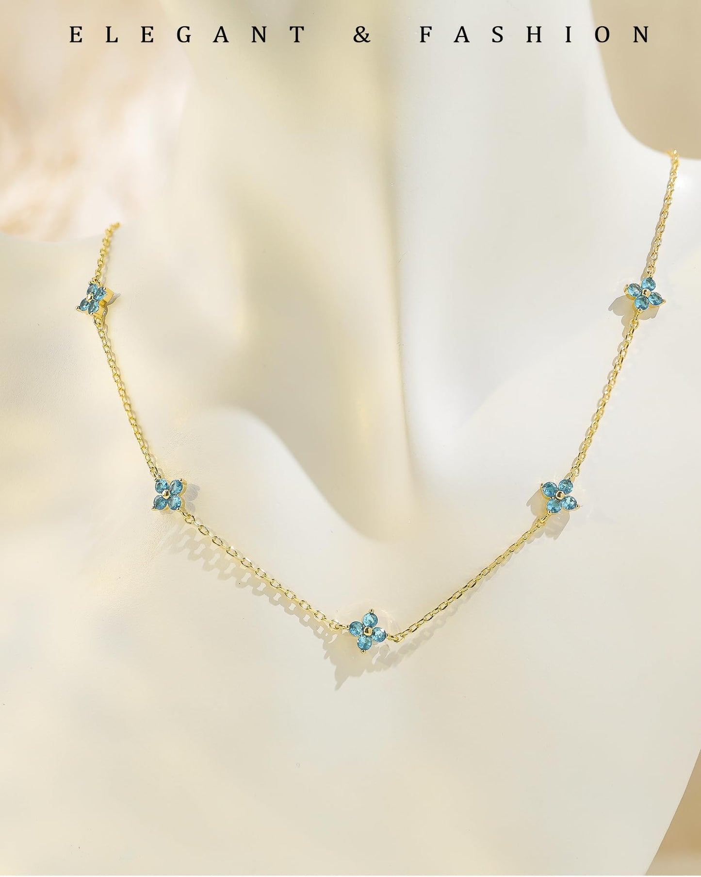 ZHESHY Birthstone Gold Necklace for Women Dainty Non Tarnish 14K Gold Plated Diamond Choker Necklaces Clover Cubic Zirconia Necklace Birthday Valentine's Day Gifts Womens Prom Gold Jewelry