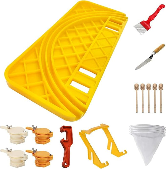 Honey Bucket Honey Extraction Tool Set,8 Tools and A Total of 19 Itemsï¼5 Gallon Honey Uncapping Tank Holderï¼Honey Bucket Frame Holderï¼Uncapping Fork Knife, Honey Gate, Honey Filter Bag