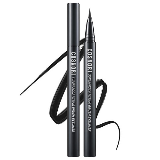 COSNORI Superproof Brush Eyeliner 02 Black Brown - 24h Pen Eyeliner – Super Slim Lasting Liquid Eye Liner - Smudge, Budge Resistant Wear – Allergen Free - 0.02 fl.oz.