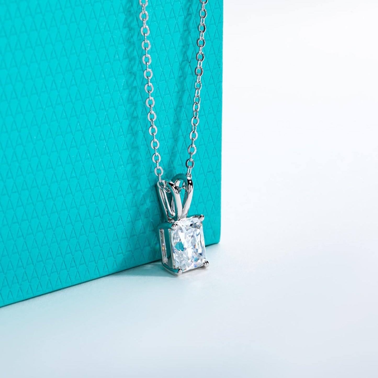 AnuClub Radiant Cut Moissanite Pendant Necklace 2CT D Color VVS1 925 Sterling Silver Everyday Wear Necklace for Women Wife Her with Certificate, 40+2+3cm Adjustable Chain