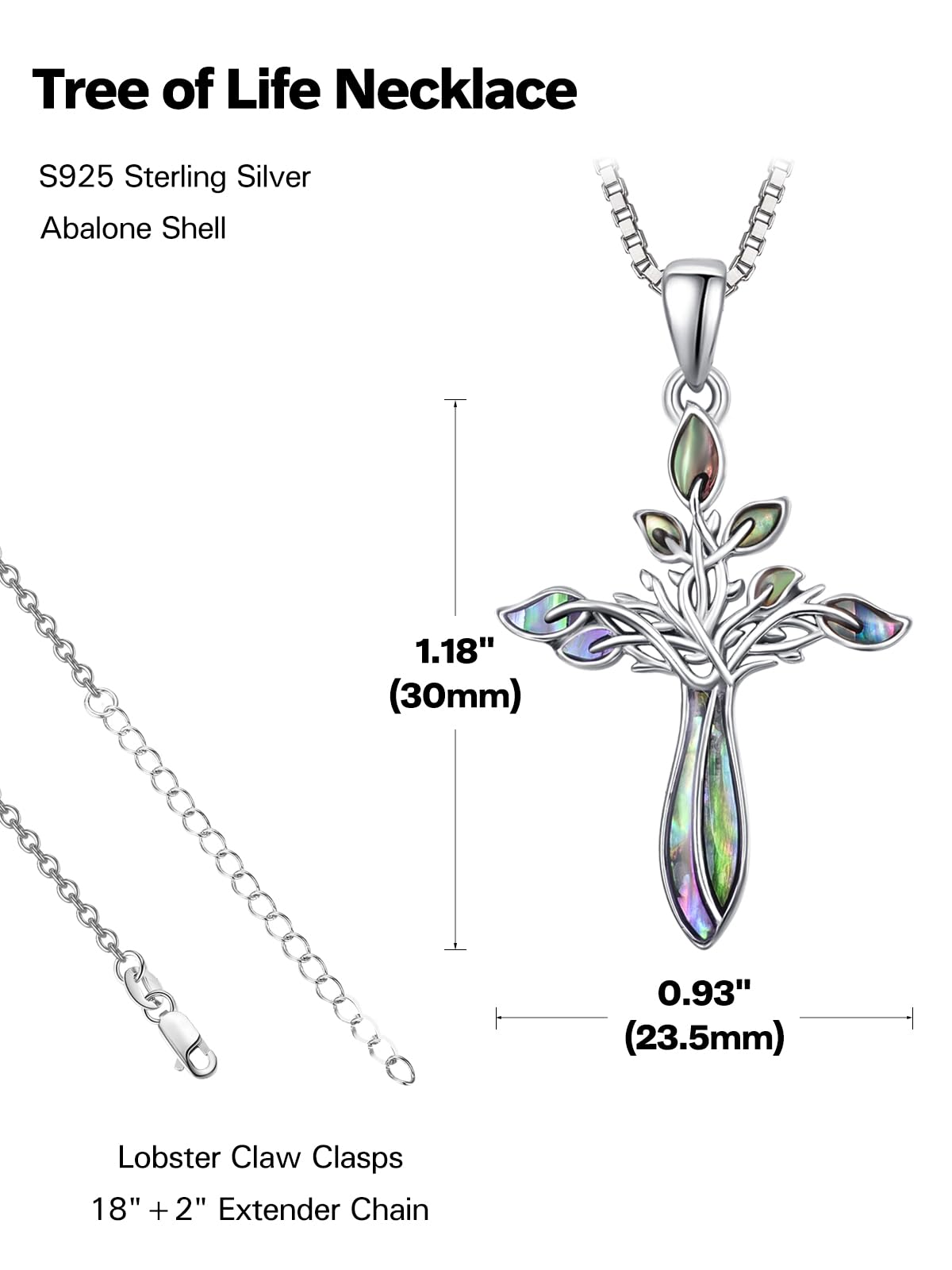 Dreamboat Cross Necklace for Women Sterling Silver Cross Pendant Tree of Life Necklace Abalone Shell Faith Confirmation Gifts Christian Religious Jewelry for Mom