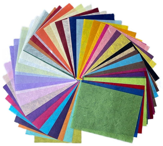 A5 50 Sheets Natural Fiber Mulberry Tree Mulberry Paper Sheets Art Tissue Washi Paper Design Craft Art Origami Suppliers Card Making 8.3" x 5.8". (Mixed 50 Color, A5)