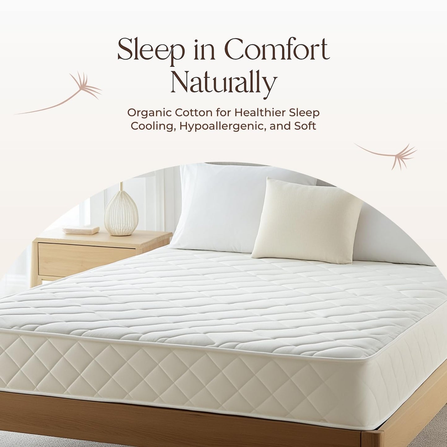100% Cotton Organic Mattress Pad - Breathable & Cooling Mattress Protector Full Size - Premium 300GSM Quilted and Machine Washable - Fairtrade & GOTS Certified Bed Protector (Ivory, Full)