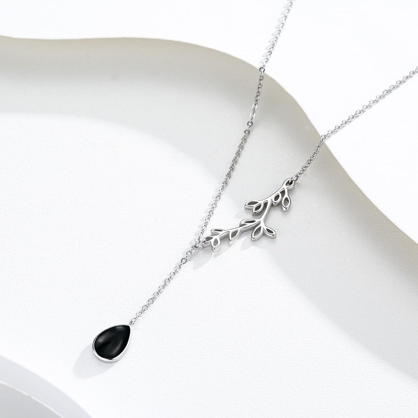 Silikepa Leaf Necklace for Women 925 Sterling Silver Leaf Pendant Necklace Y Chain with Black Onyx Jewelry Gifts for Women