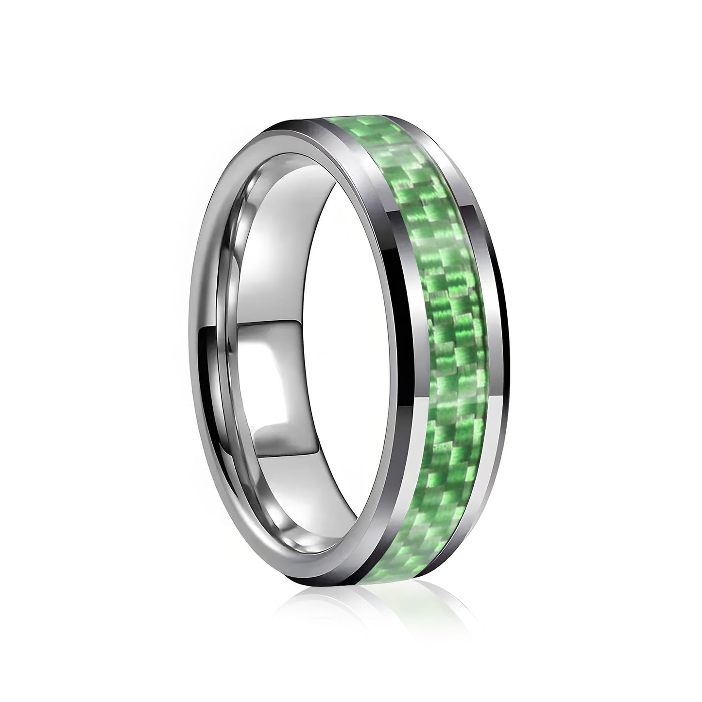 HJIMMNHONG New Carbon Fiber Fashion Rings Double Beveled Edge Delicate Polished Simple Stainless Steel Mens and Women Rings,8mm,Green,Size 9