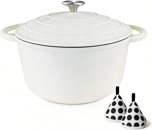 4.5 Quart Enameled Cast Iron Dutch Oven With Lid, Heavy-Duty Round Cookware Pot with Dual Handles for Sourdough Bread Baking, Braising, Soups And Stews, Used for All Stoves