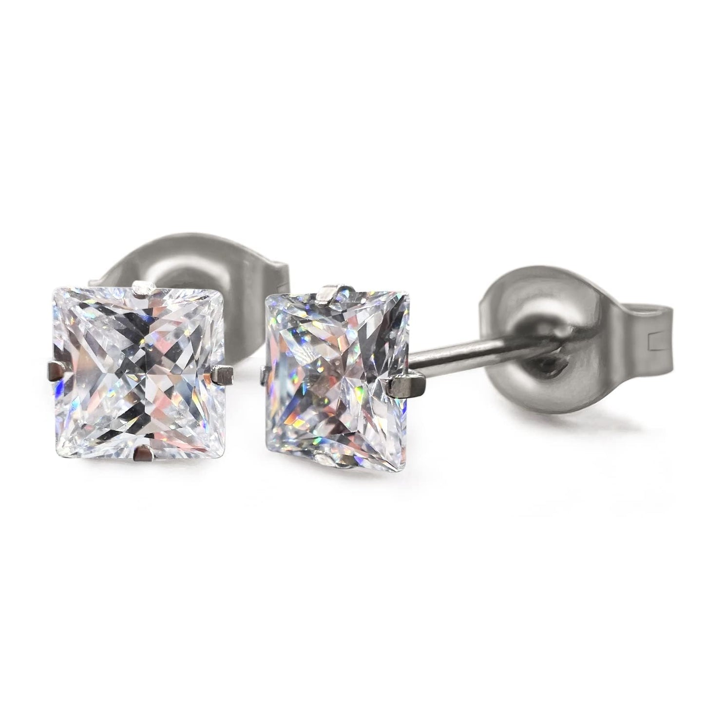 Limerencia G23 Pure Titanium Earrings F136 Implant Grade Titanium Studs 20G Hypoallergenic Round Cubic Zirconia/Princess-Cut/Square/Ball Earrings for Women Men Sensitive Ears(3mm Square CZ)