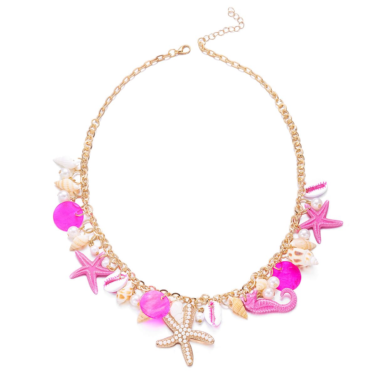 MIFYNN Starfish Shell Pendant Necklace for Women Conch Seahorse Charm Necklace Boho Beach Accessories Summer Tropical Ocean Jewelr Dainty Coastal Jewelry for Women Summer Birthday Gift (Pink)