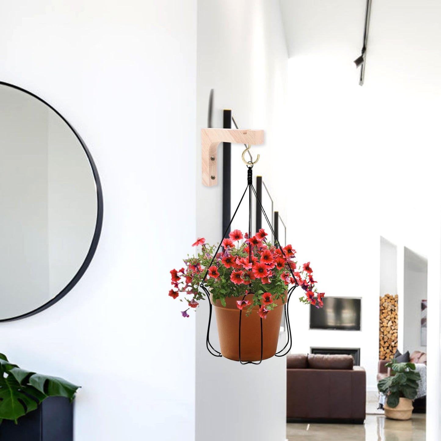 NULYLU Wooden Plant Hanger Hook 2pcs Heavy Duty Wall Mounted Plant Hanging Bracket for Indoor Outdoor Planters Natural Wood Color