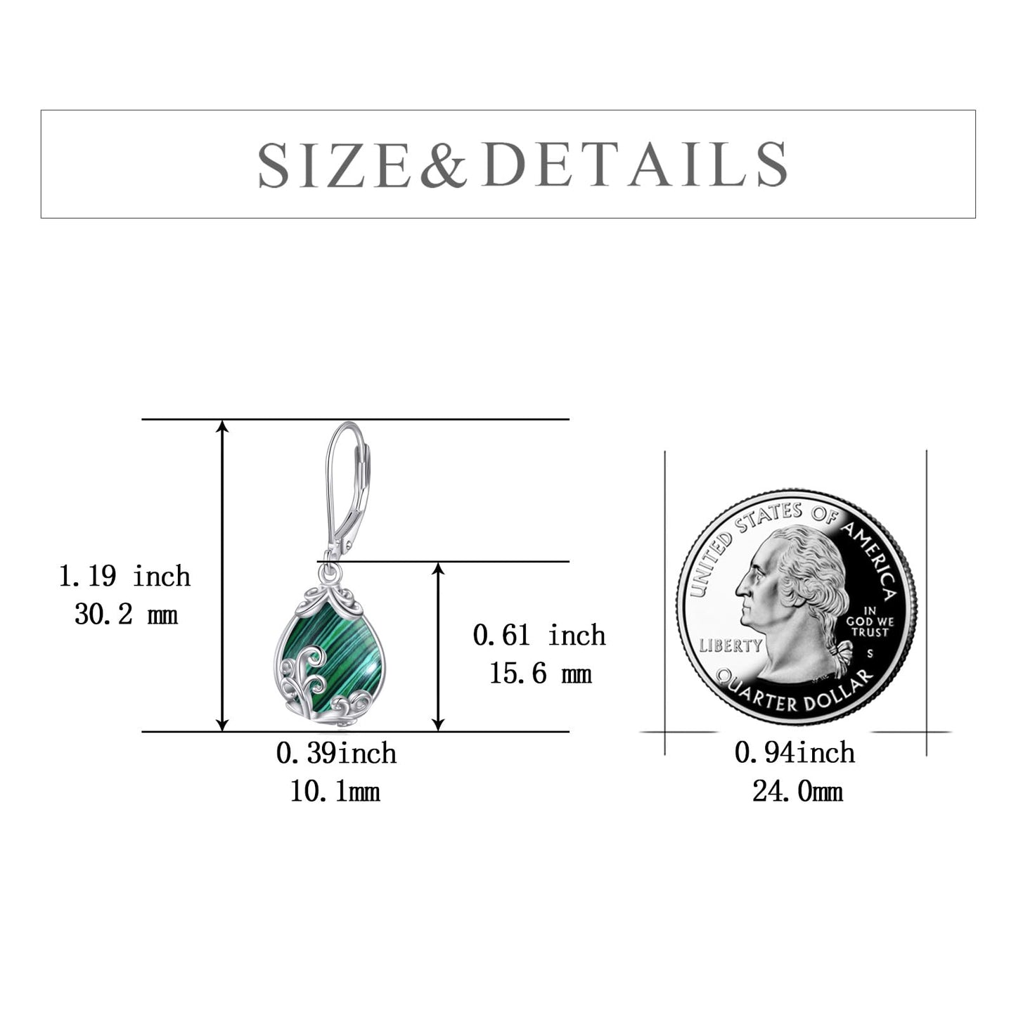 POPLYKE Malachite Filigree Teardrop Drop Dangle Earrings Sterling Silver Leverback Earrings Malachite Jewelry Gifts for Women