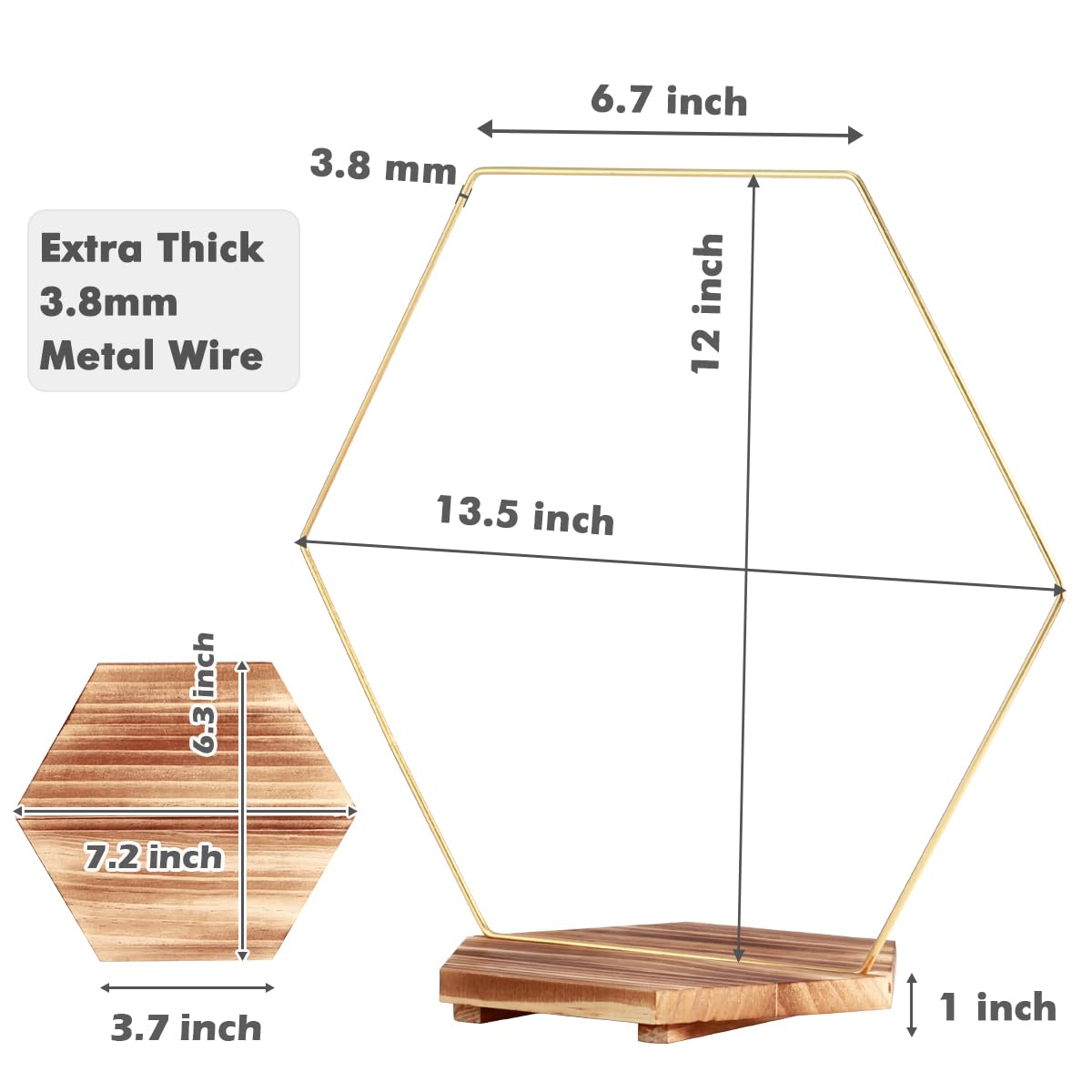 MJRASG 4 Pack Hexagon Floral Hoops with Wooden Stand, 12 Inch Metal Rings for Wedding Centerpiece Table Decorations Crafts Wreath Wedding Birthday Party Candle Rings, DIY Floral Displays
