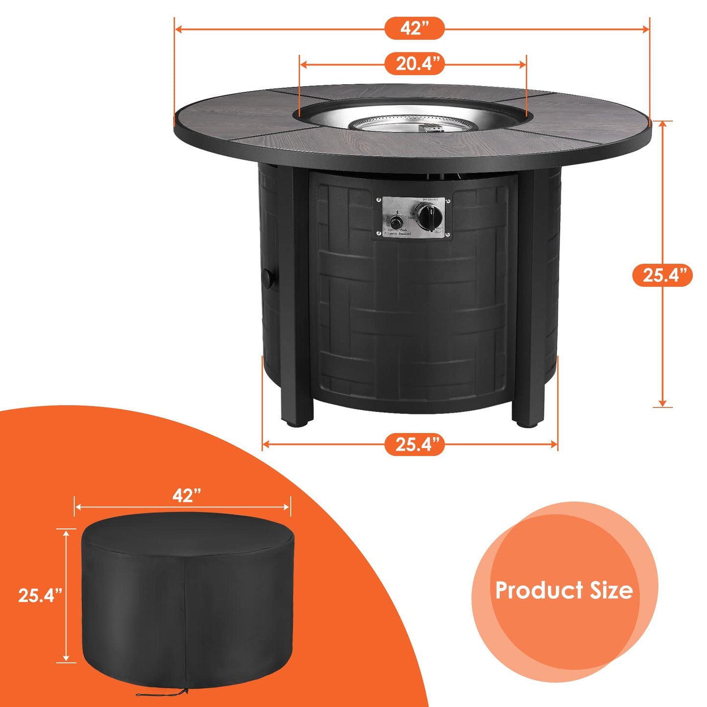 TLGREEN Propane Fire Pit Table 42 Inch Round – 50,000 BTU Outdoor Fire Pit with Lid, Converts to Patio Coffee Table, Certified, Includes Waterproof Cover & Blue Fire Glass