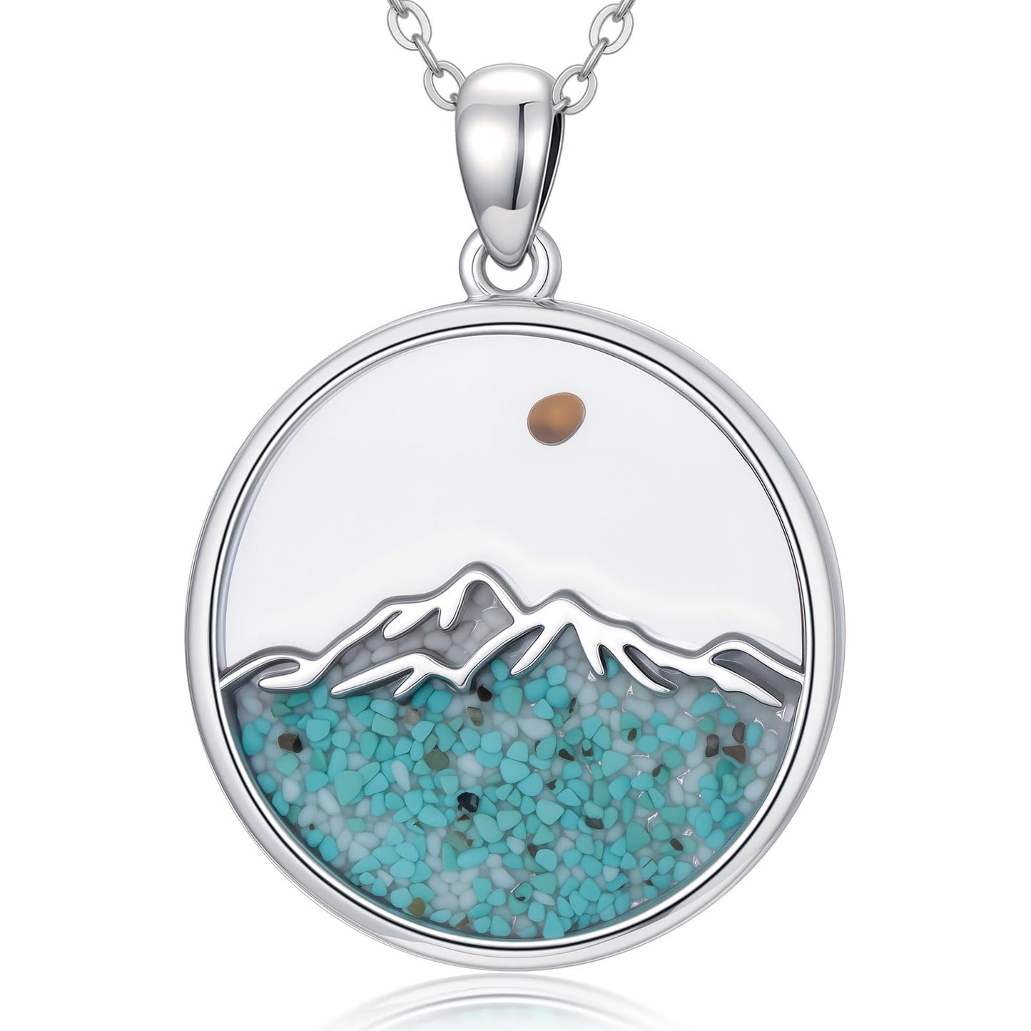 Suiknsn Mustard Seed Necklace 925 Sterling Silver Turquoise Mountain Necklace Faith Cross Pendant Christian Jewelry Hiking Gifts for Women Mom