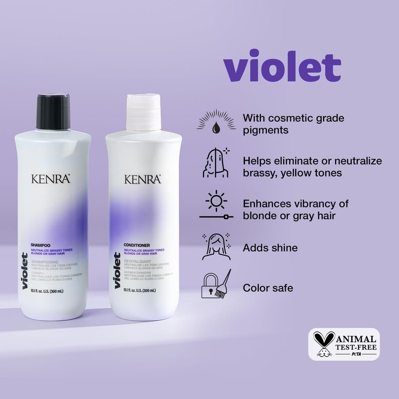 Kenra Violet Shampoo & Conditioner Set | Eliminates Brassy Tones | Purple Pigment + Deposit | Neutralizes Yellow | Moisturizes Processed Hair | Enhances Vibrancy of Blonde or Gray Hair | 10.1 fl. oz.