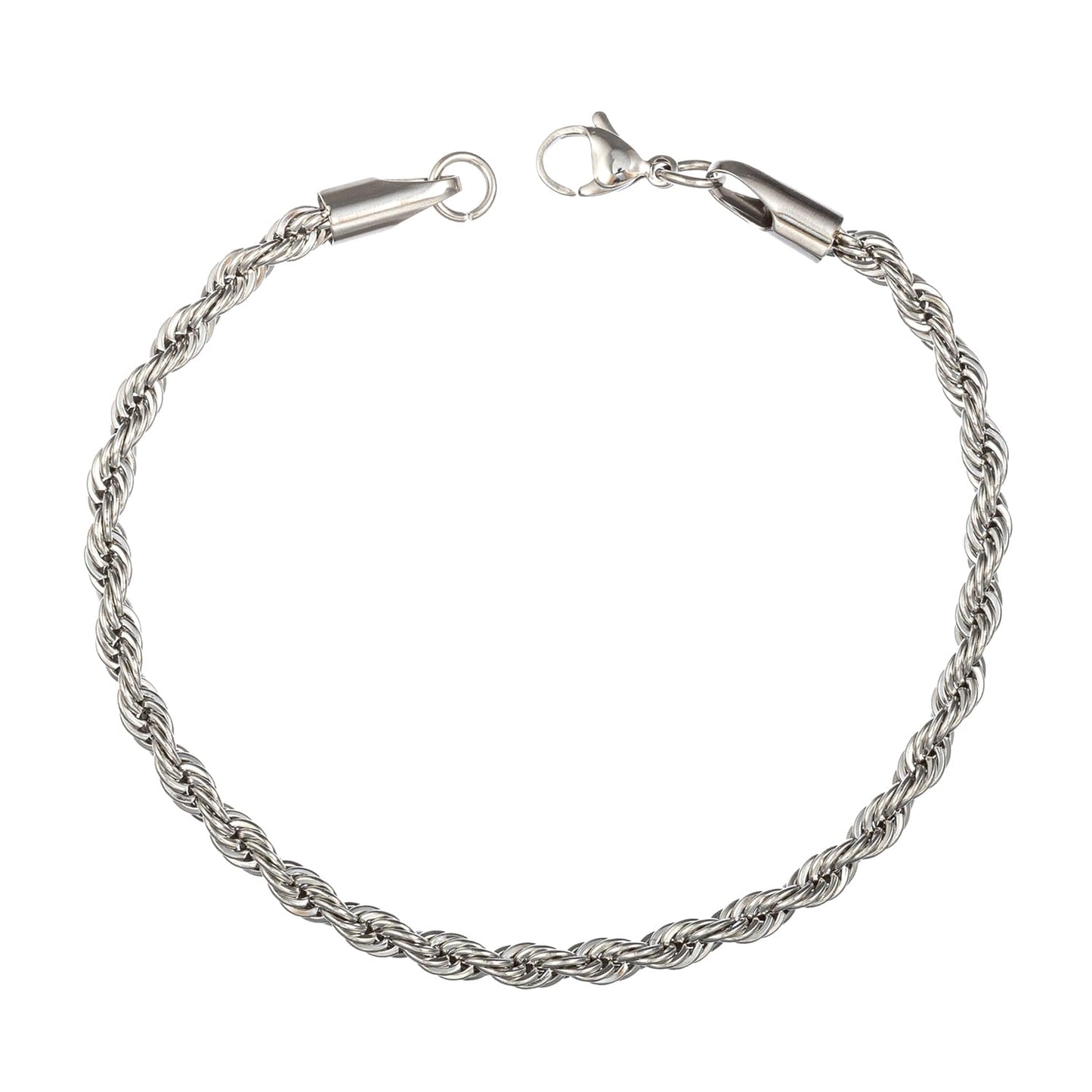 yipima Stainless Steel Rope Link Chain Bracelet for Women Men, Silver Tone / 14K gold Plated 3/4/5/6mm wide Rope Chain Bracelets, 7.5" or 8.3" (stainless steel-4mm, 7.5)