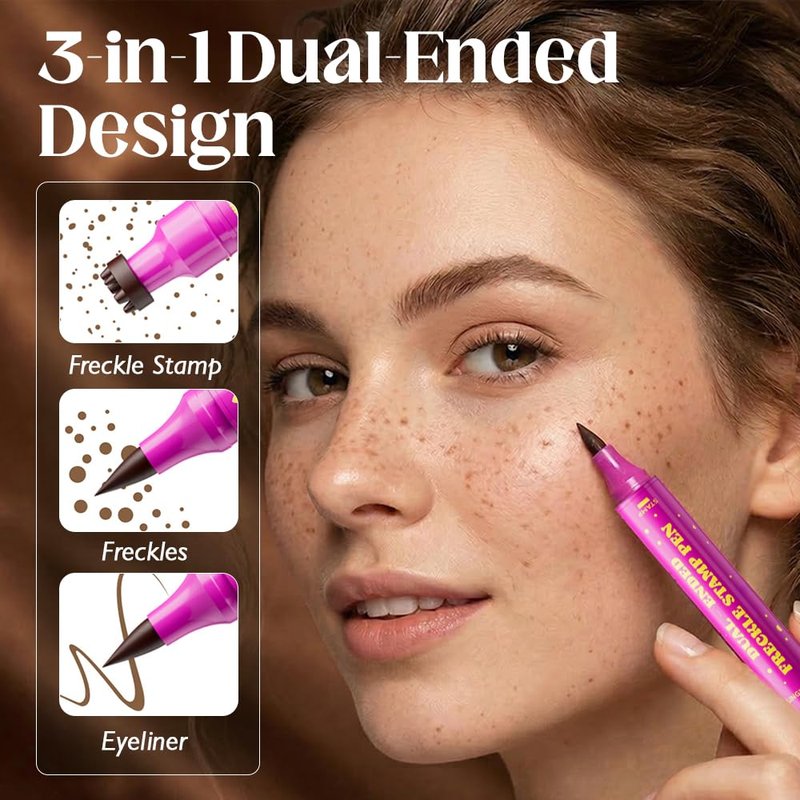 2 Pcs Freckles Stamp Pen, 2026 New Dual-Ended Waterproof Freckle Pen, Realistic Long-Lasting Freckles Makeup, Smudge-Proof Fake Freck Pen for Natural (Deep Brown)