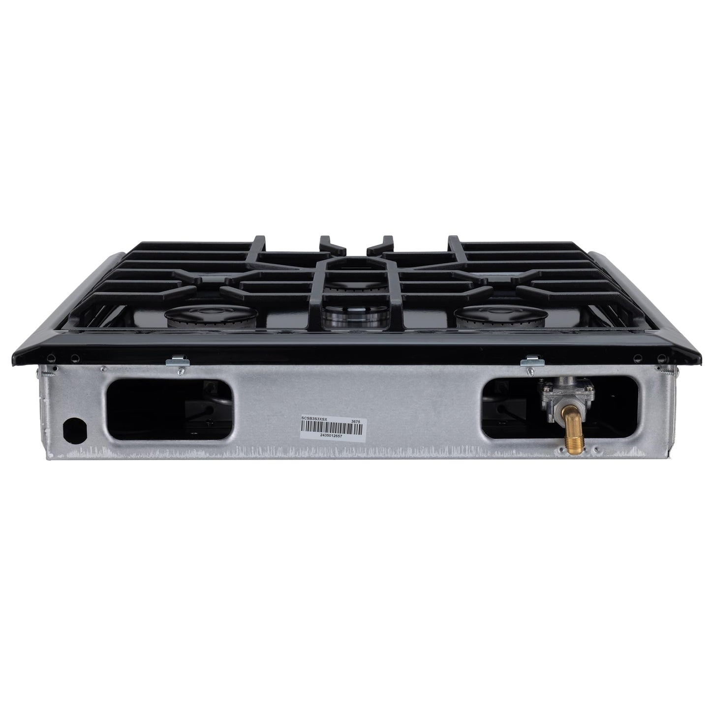 RecPro Suburban RV 3 Burner Propane Gas Cooktop | Slide-In Black Triple Burner Stove | 9000 BTU Front Burner, Dual 6500 BTU Rear Burners | Piezo Ignition | 12V DC