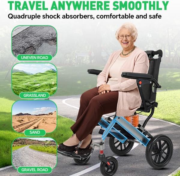20 LBS Transport Wheelchair Lightweight Foldable,Wheelchairs for Adults, 1s Quick Folding, Quadruple Shock Absorption,Portable Wheelchair for Travel, Hospital & Home Use (Orange)