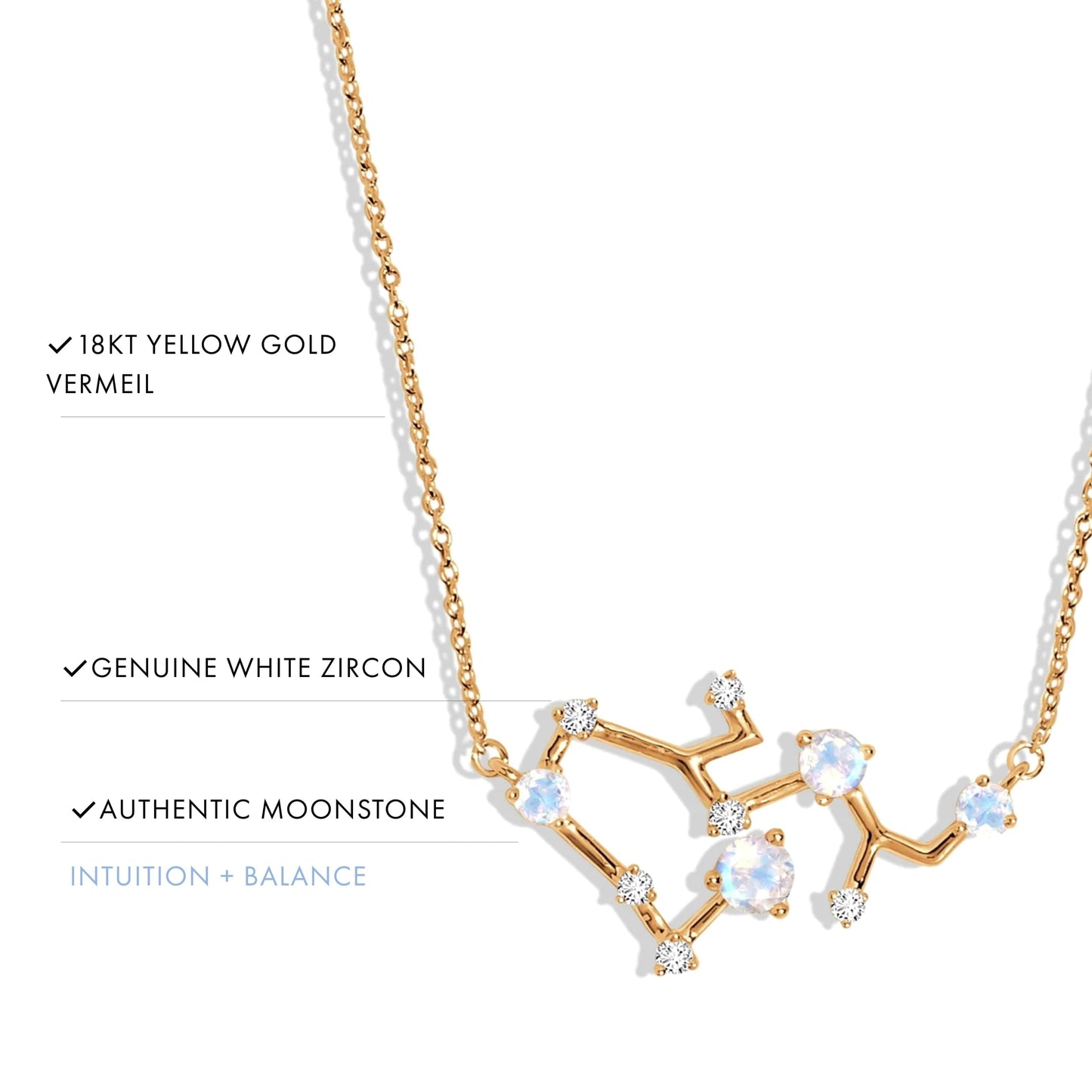 Moon Magic Moonstone Necklace - Sagittarius Zodiac Constellation / 925 Sterling Silver - 18k Rose Gold - Yellow Gold Rainbow Moonstone Necklaces for Women/Authentic Rainbow Crystal Jewelry