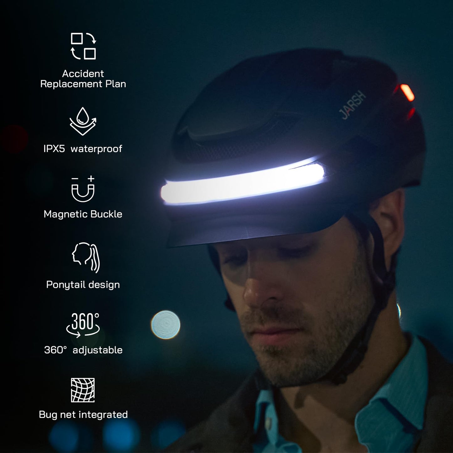 JARSH Commute Smart EBike Helmet with Lights | NTA-8776 Certified for Electric Bikes, Scooters | Cycling Helmet Night Ride | Turn Signal | Fidlock Buckle | Electric Bike Helmet for Adults, Men, Women