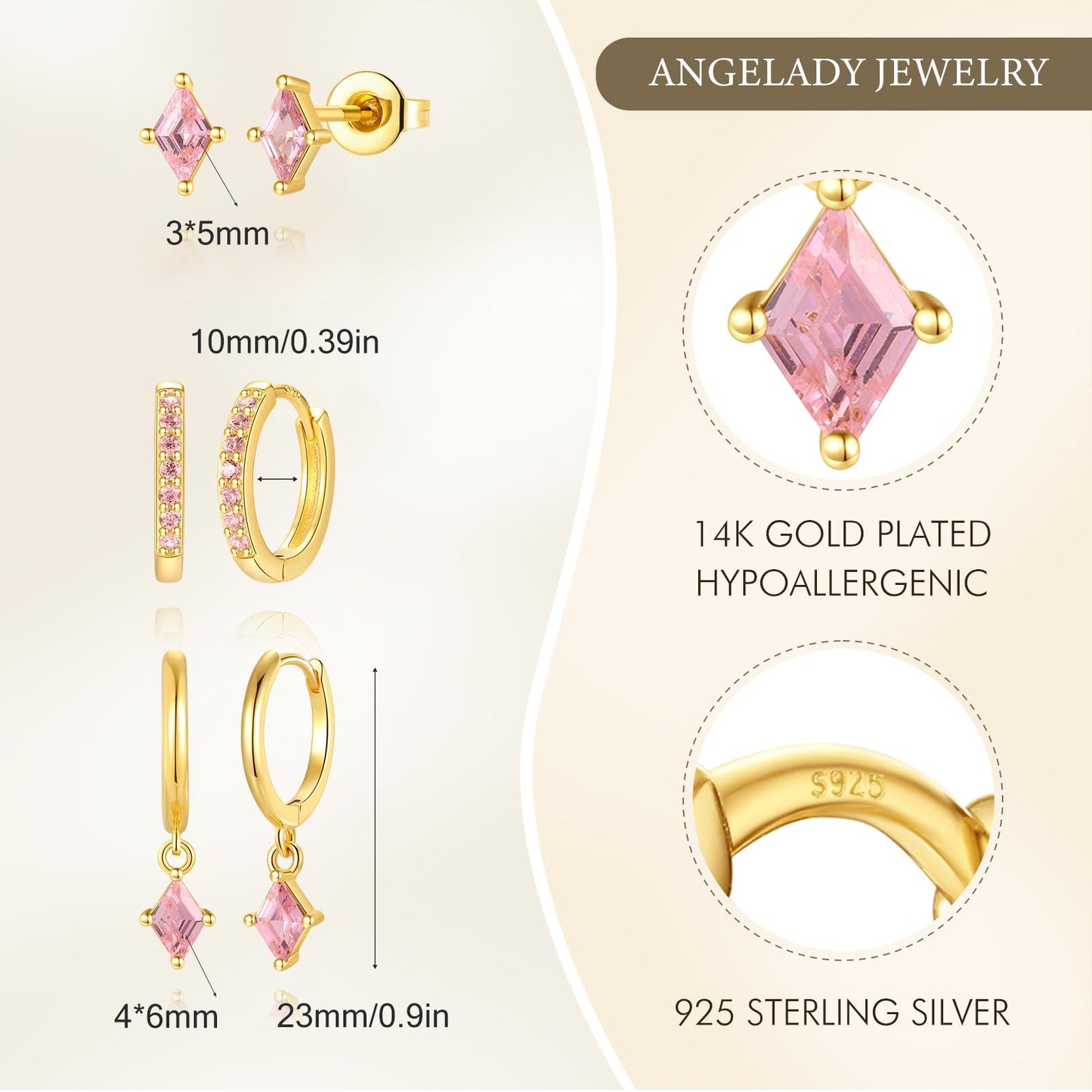 Gold Hoop Earrings Set for Women, Dainty 14K Gold Plated Pink Earrings, Hypoallergenic Trendy Small Earring Stacks Multiple Piercing, Huggies Hot Pink Dangle Earring Jewelry for Women