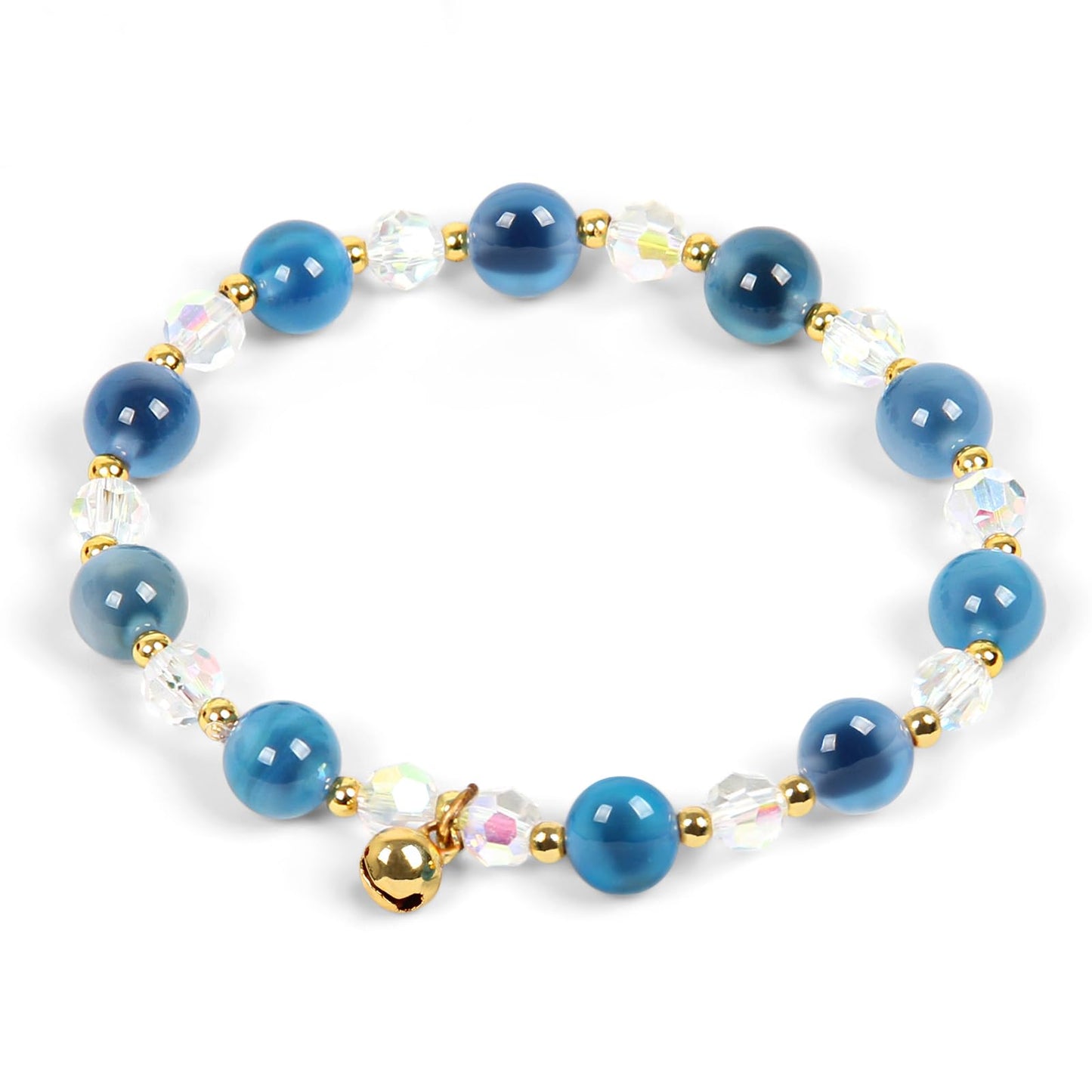Blue Agate & Clear Quartz Healing Crystal Bracelet with Small Bell – Beaded Bracelets for Women – Energy, Meditation, Yoga, Relaxation, Chakra Balancing, Jewelry Gift, Birthday & Holiday Gift for Coworker, Friend