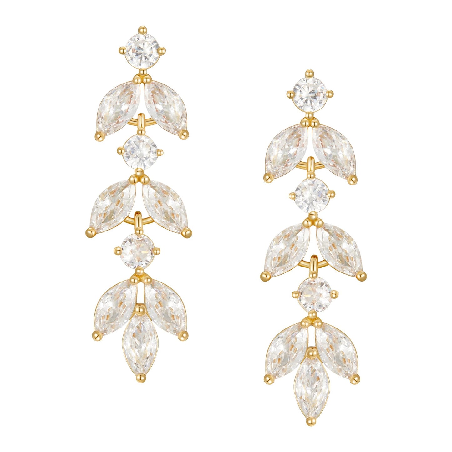SWEETV Cubic Zirconia Wedding Earrings for Brides Bridesmaids, Elegant Marquise Bridal Dangling Earrings, Crystal Drop earrings for Women Jewelry Gifts (Gold)