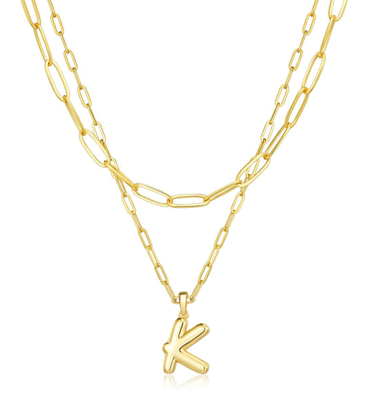 adoyi Gold Heart Initial Necklaces for Women Hers Dainty 14K Gold Plated Heart Layered Letter K Pendant Necklace Stack Jewelry Birthday Valentines Gifts for Women Mom and Wife