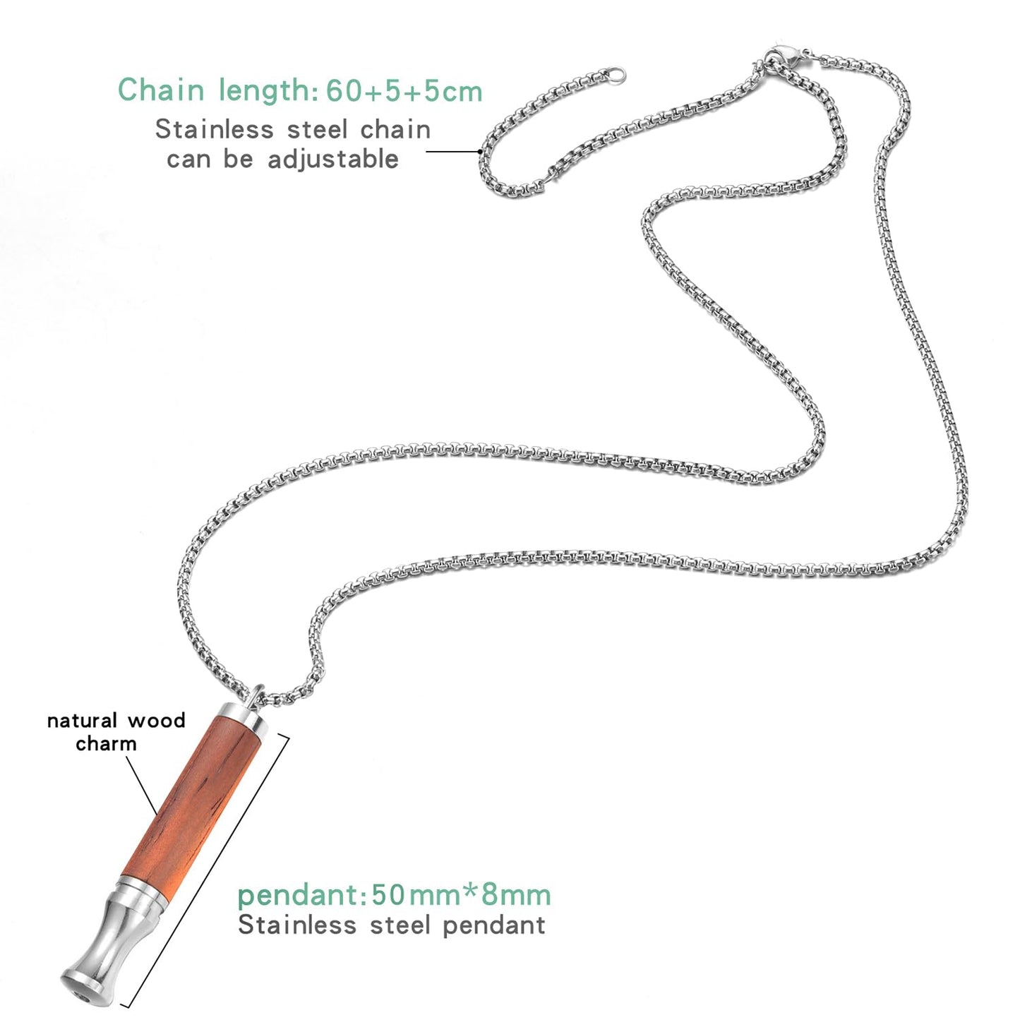 BOLAGTIER Mindful Breathing Necklace: Natural Wood Fidget Charm for Anxiety Relief & Quit Smoking Aid, Stainless Steel Sensory Pendant to Calm Your Mind (Steel)