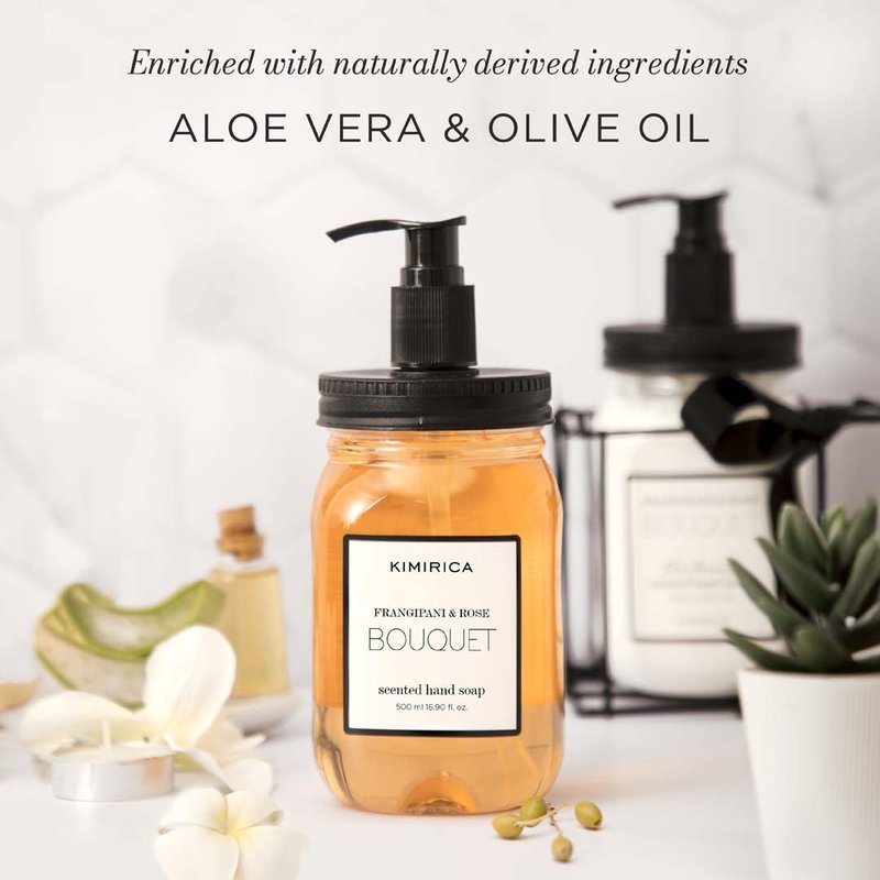 Kimirica Frangipani & Rose Scented Bouquet Hand Soap | Keep Hands Clean, Soft and Well Moisturized | Gentle, Natural & Plant Based Formula | 16.91 Fl Oz/500 ml