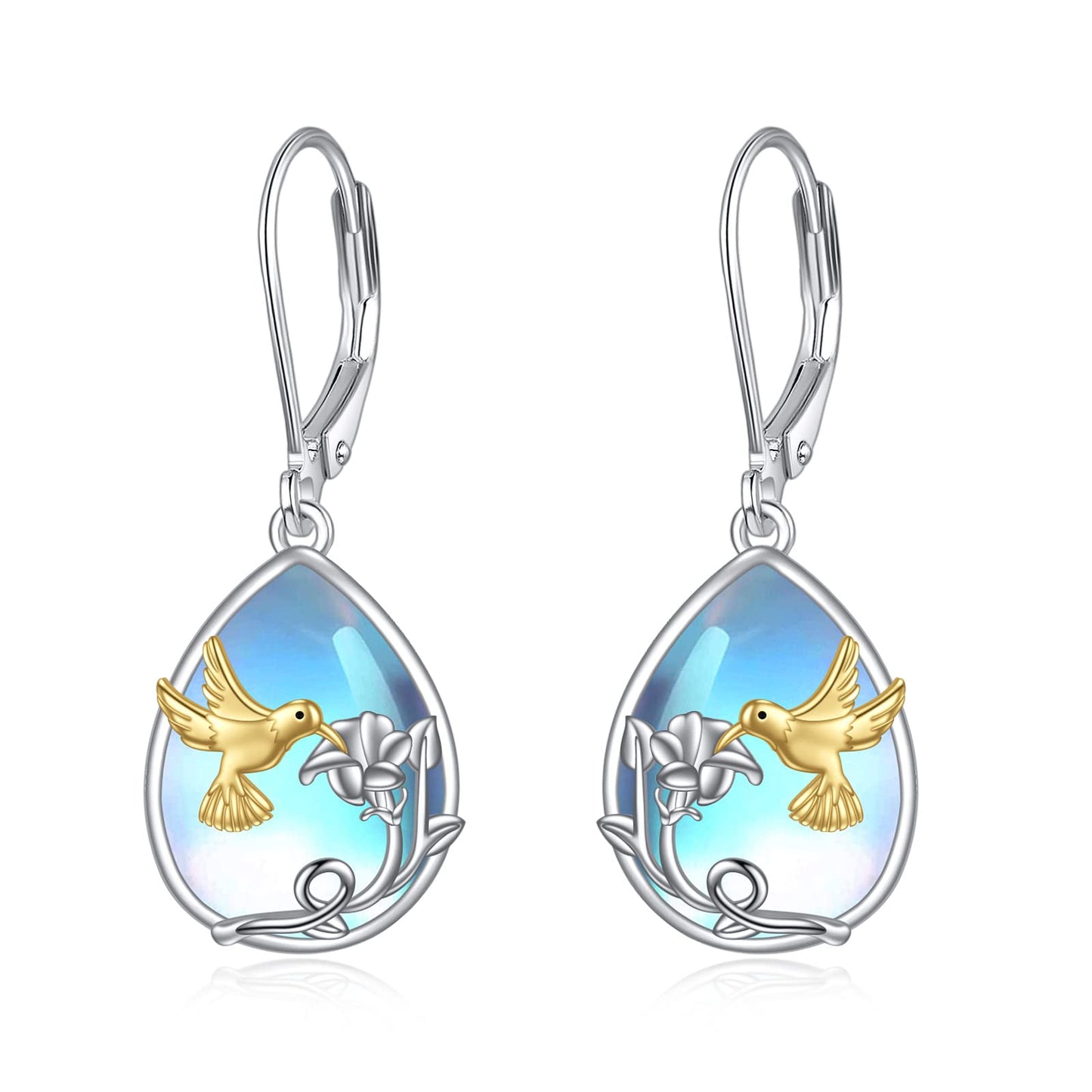YFN Hummingbird Earrings Bird Teardrop Dangle Leverback Earrings 925 Sterling Silver Hummingbird Jewelry Gifts for Women